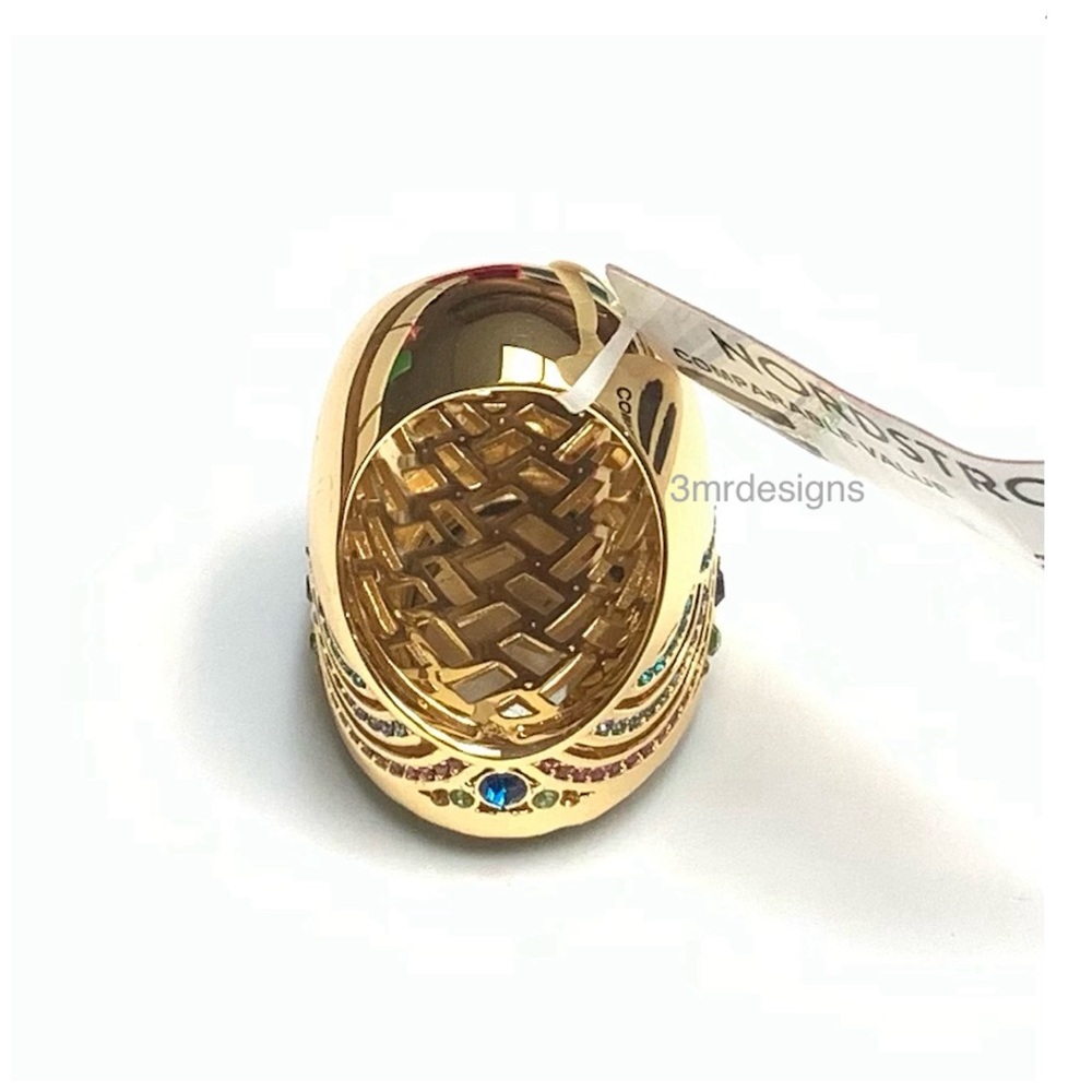 NWT KURT GEIGER LONDON Oval-Cut Gold Tone Turquoise CZ Crystal X-Large Ring - Picture 6 of 12